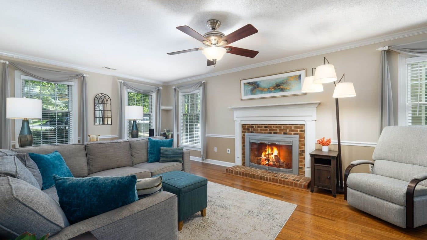 A warm, lived-in family living room