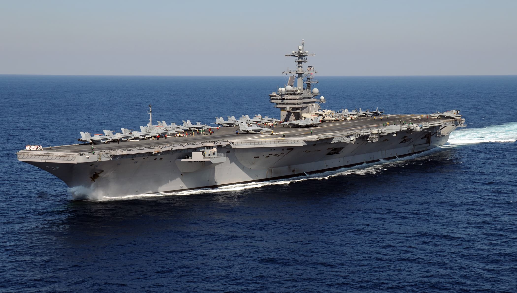 USS George H.W. Bush (CVN 77) underway in the Atlantic Ocean — the carrier Brian served aboard